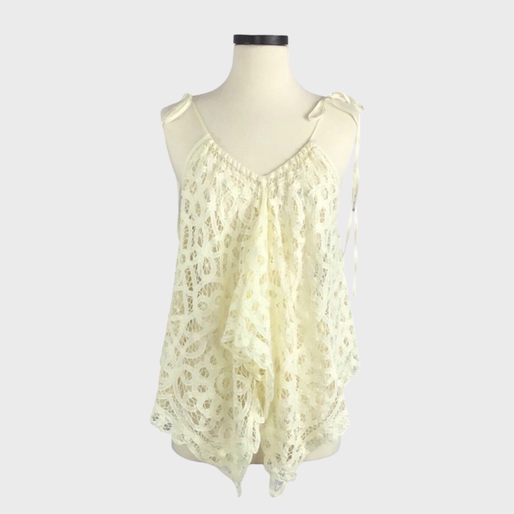 Free People Ivory Lace Handkerchief Hem Tank Top